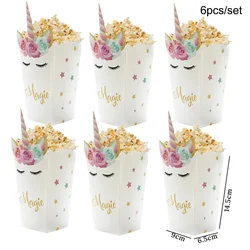Magical Unicorn Party Treat Boxes - Kids Birthday & Baby Shower Decorations (6pcs popcorn boxes)