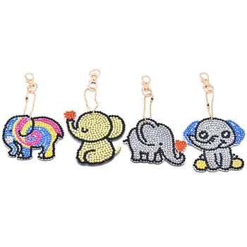 

4Pcs DIY Diamond Painting Keychain Shaped Cartoon Elephant Resin Keychain Cross Embroidery Embroidery Handbag Keychain