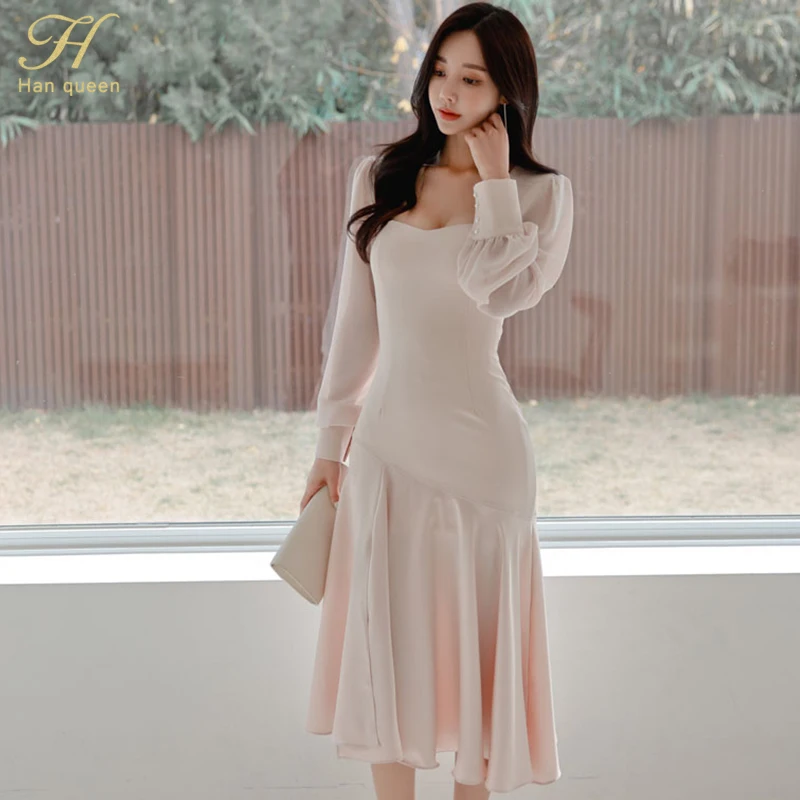 H Han Queen 2022 Spring New Korean Women's Dress Elegant Casual Work ... image.