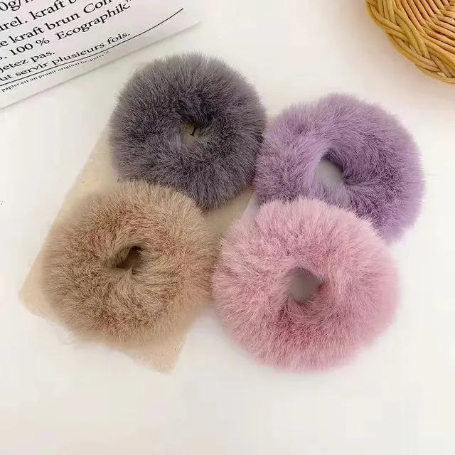 4pcs/set Korea Style New Items 2021 for Women Brand Head Jewelry Kawaii Plush Soft Girl Wholesale Lots Elastic Solid Hair Loop 1