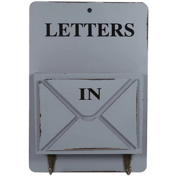 

Wooden Mail Box Letter Rack Wall Mounted Mail Sorter Storage Box Key Hooks Standing Holder (Grey)