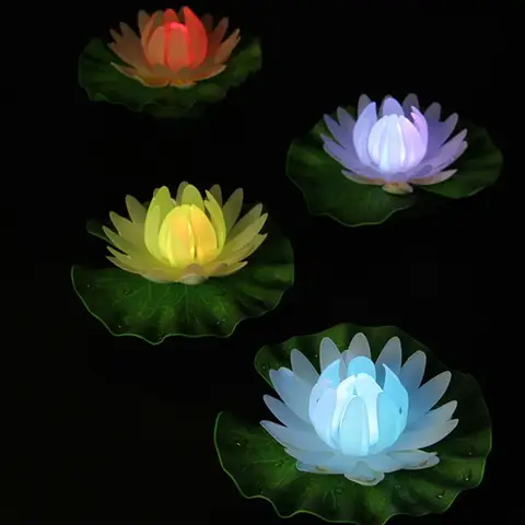 Lotus Lily Light LED Floating Lotus Pool Garden Fish Tank Party Decor Wishing Lamp Artificial Flower(No Battery)