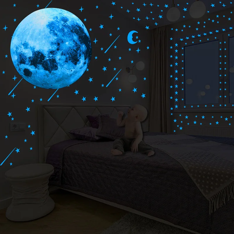 30cm Luminous Moon 3D Wall Sticker for kids room living bedroom decoration home decals Glow in the dark Stickers | Дом и сад