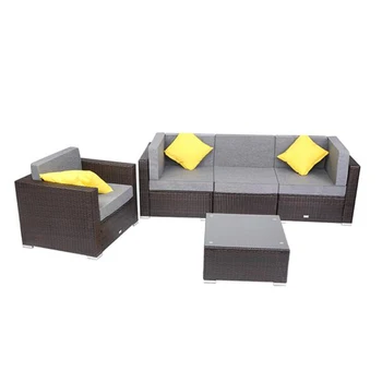 

Outdoor Furniture 5 Pieces Patio PE Wicker Rattan Corner Sofa Set Breathable and Waterproof Cushion