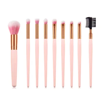 

9PCS makeup brushes Pink Gold wooden handle for Foundation Powder make up brushes beauty tools T09020
