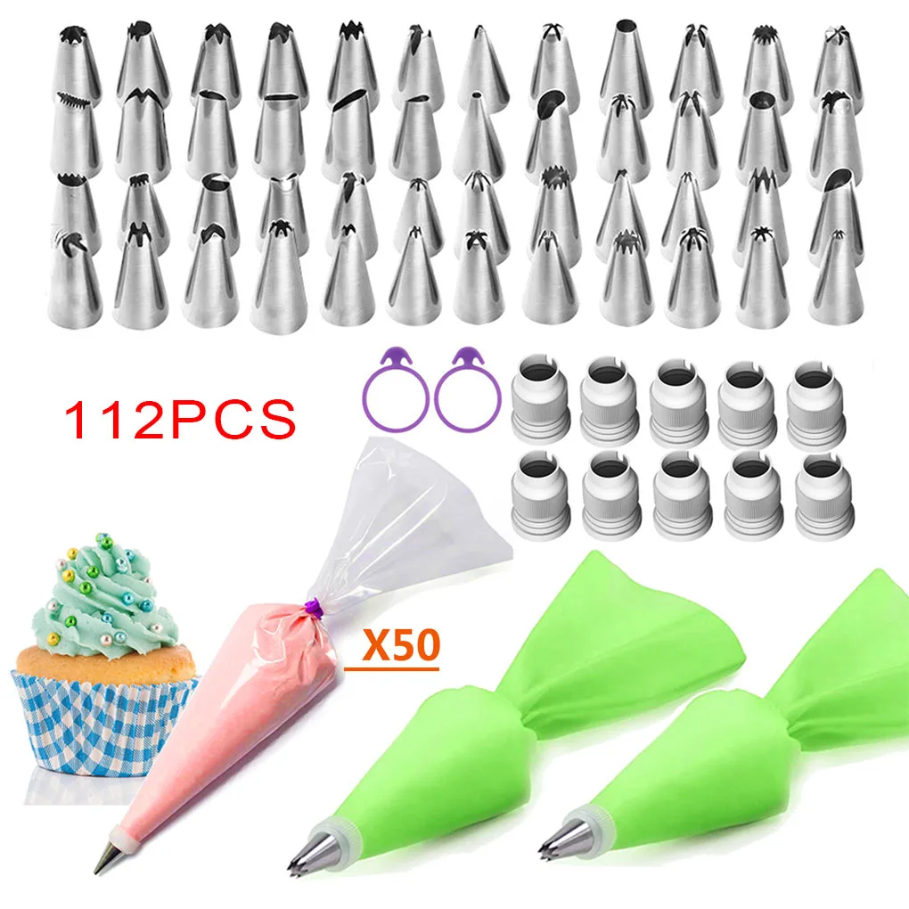 112pcs 8/32/72/106/112 шт. комплект для украшения торта инструменты для выпечки с для украшения выпечки кремом скребок для защиты от обледенения кекс Трубопроводы Крем многоразовые сумки - Цвет: 112pcs
