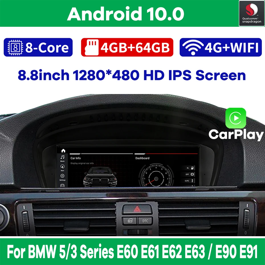 Snapdragon Android 10 0 автомобильный мультимедийный плеер GPS радио для BMW 5 серии E60 E61 E62 E63 3