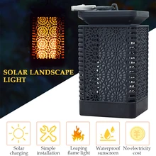 Винтажный ландшафтный светильник, авто светодиод включения/выключения, патио, двор, на солнечных батареях, подвесной, открытый, водонепроницаемый, для кемпинга, украшение, имитация пламени