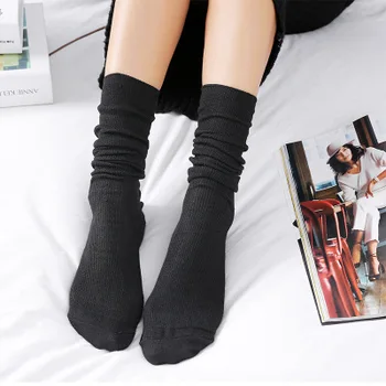 

New fashion solid color high tube cotton socks women gray