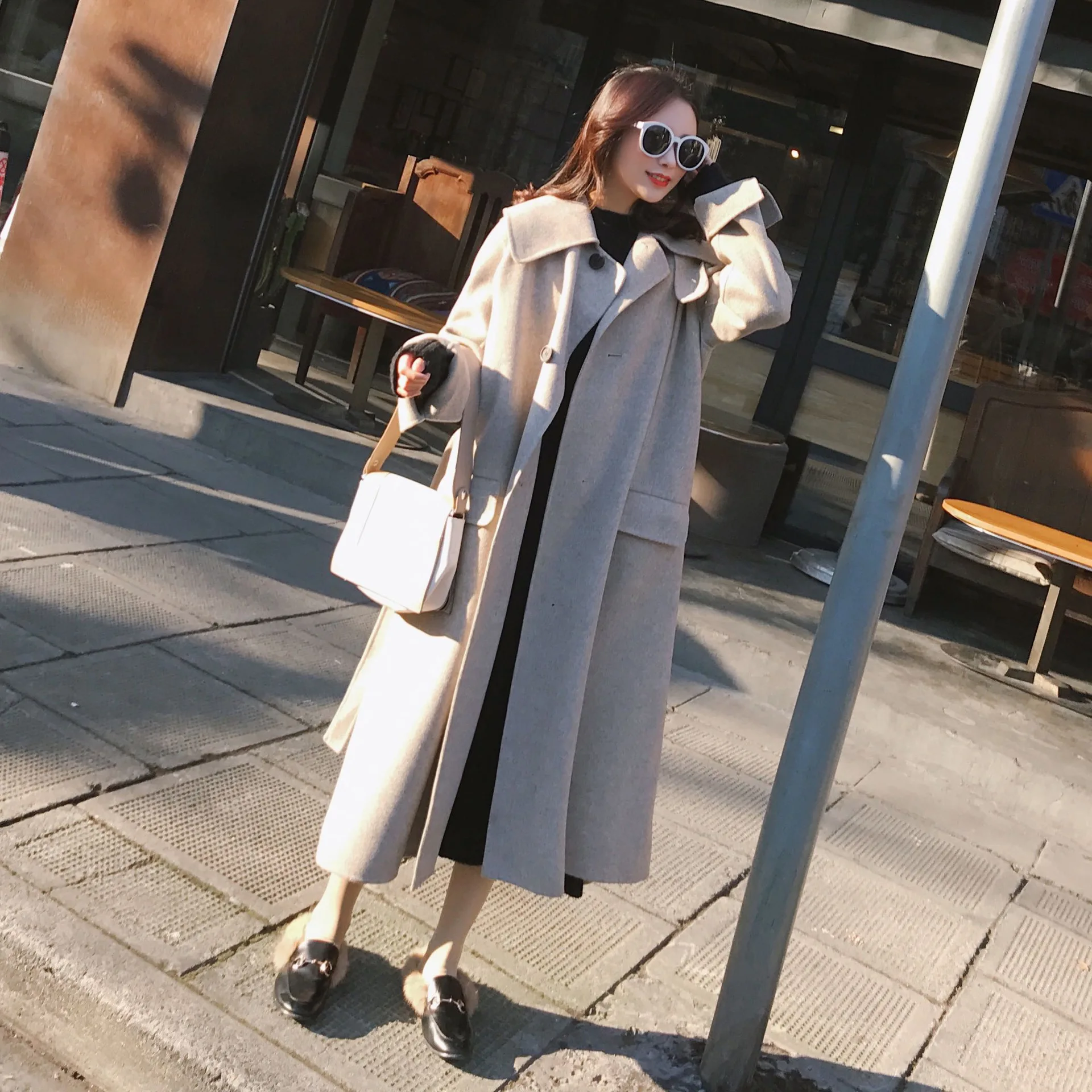

2019 Autumn & Winter New Style Hepburn Wind Women's Woolen Jacket Korean-style Waist Hugging Slimming Mid-length Duffle Coat Wom