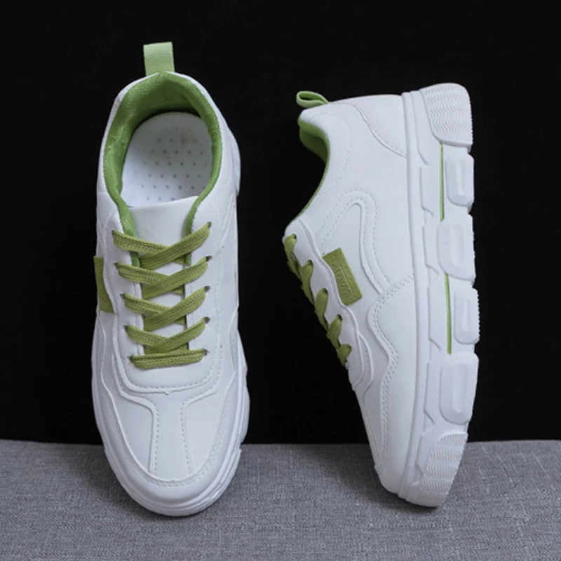 White Flat Shoes Woman 2020 Spring New Casual Lace-Up Sports Shoes Female Leisure PU Running Flats Ladies Fashion Sneakers Women