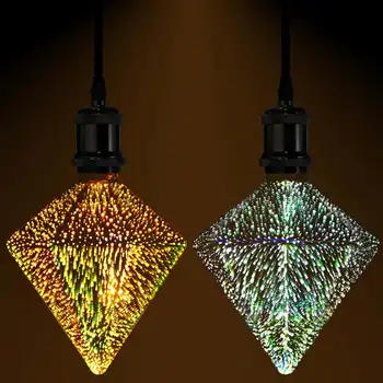 

E27 3D Colorful Polyhedron LED Retro Decor Glass Pendant Light Bulb Colorful Hanging Lamp Home Bar Romantic Decor AC85-265V