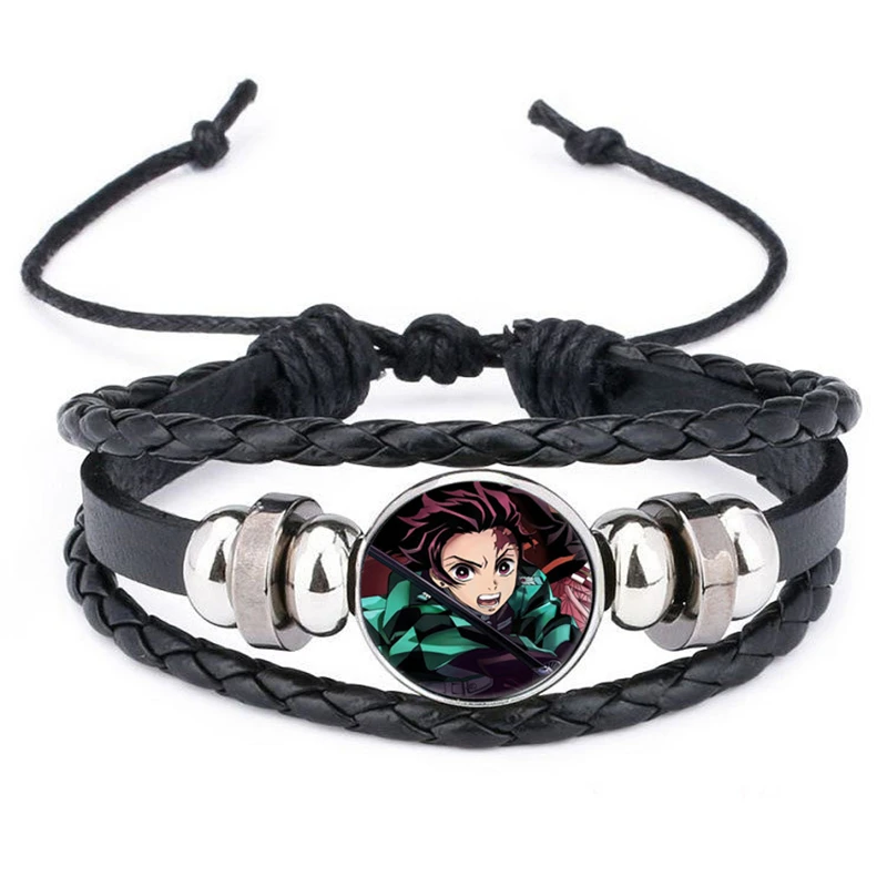 Kimetsu без Yaiba браслет камадо Tanjirou Nezuko значок-Подвеска Аниме кожаный на кнопке аниме
