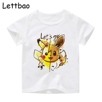 

Japanese Anime Let's Go Pikachu Cartoon Print T-shirt Children Summer Short Sleeve Tops Kids Funny Present Baby T Shirt