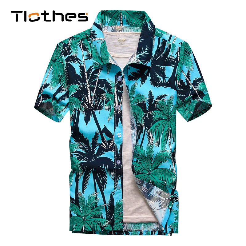 26 colores de moda de verano para hombre Camisas hawaianas Botón de manga corta estampado de Palmeras Playa Casual camiseta de Aloha de talla grande 5XL