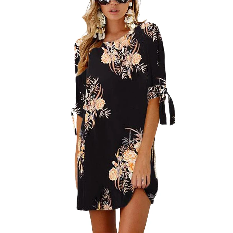 Женские Цветочные Длинные Топы Блузы женские летние пляжные платья черные XL|Платья| | АлиЭкспресс