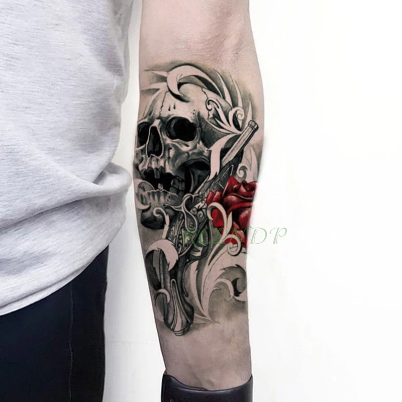 

Waterproof Temporary Tattoo Sticker Skull Head Rose Fake Tatto Flash Tatoo Leg Arm back Large size body art for Men Girl Women