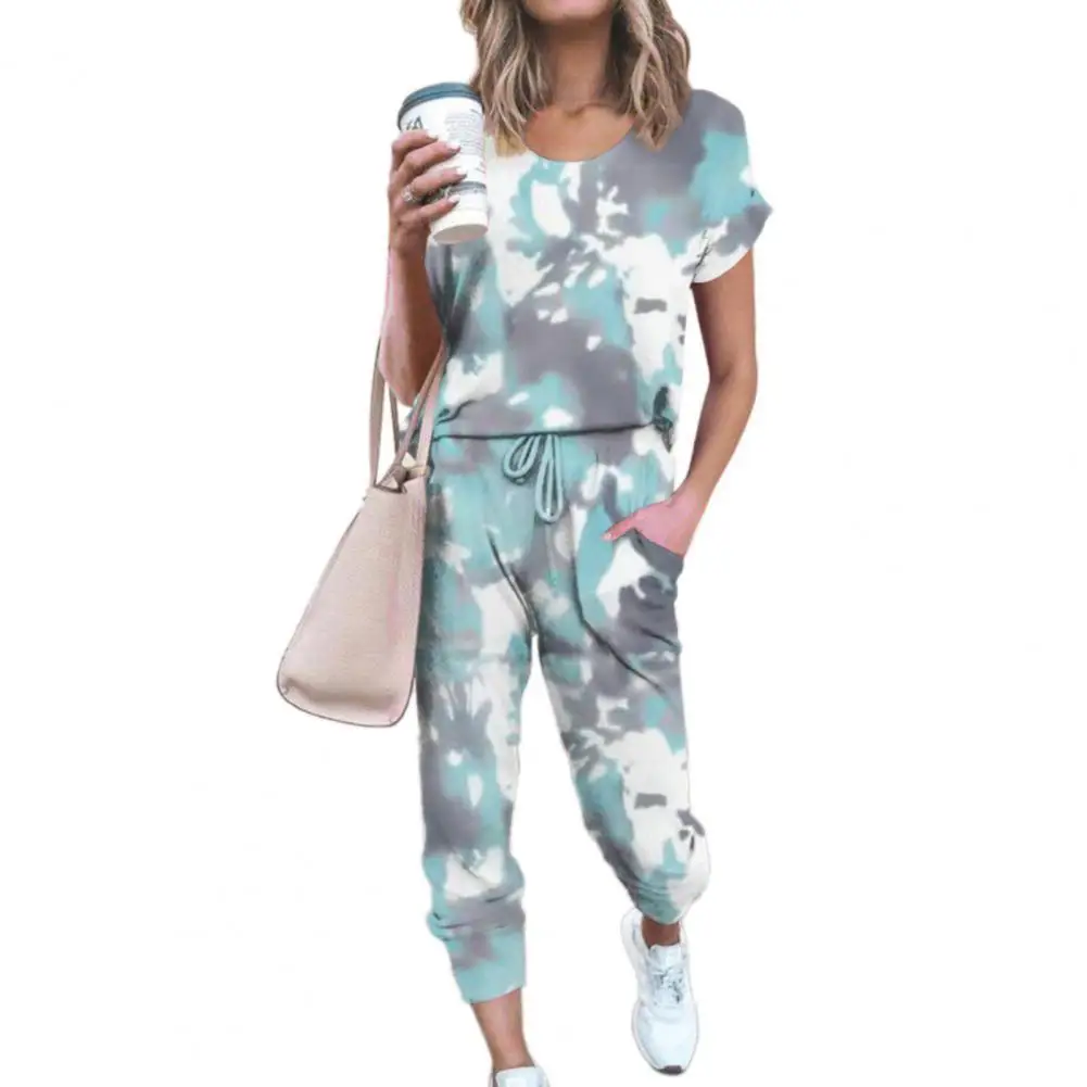 Chándal de teñido anudado para mujer, traje deportivo holgado, camiseta de manga corta, pantalones con cordón, ropa para Primavera/Verano, 2021