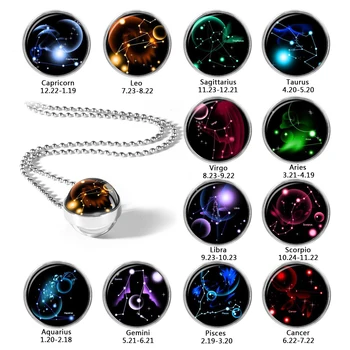 

New Design Double Sided Necklace 12 Constellations Art Pendant Dome Glass Necklaces DIY Handmade Jewelry Drop Shipping