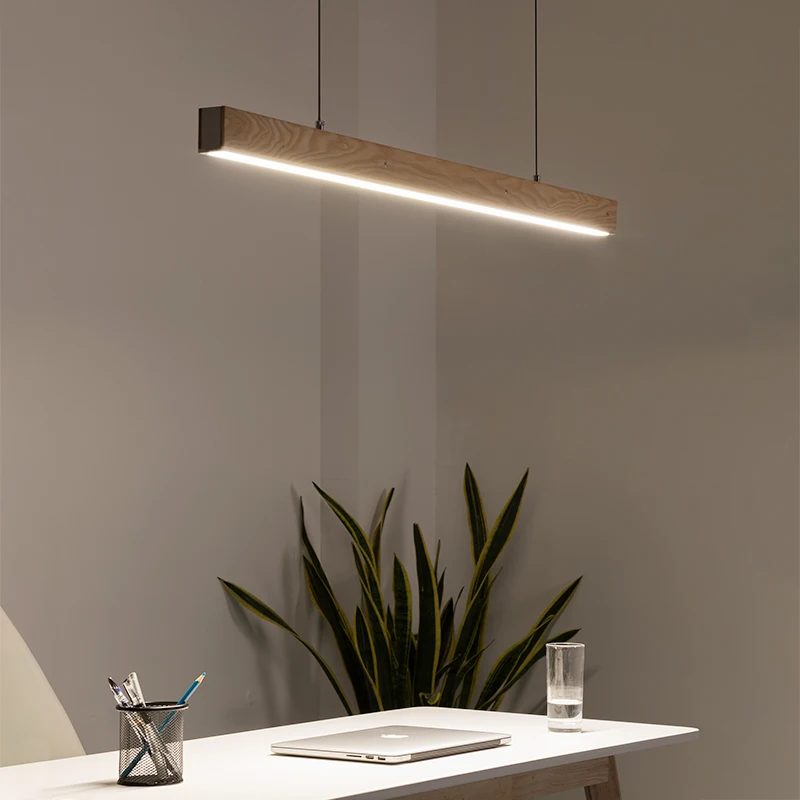 Customized 3m Length Solid Wood LED long Hang Lamp industrial style office bar Kitchen living room Alloy Pendant Light 3