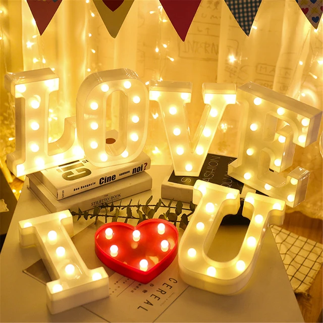 Letras decorativas con letras del alfabeto, luces LED luminosas con número,  lámpara de decoración con batería, luz nocturna para fiesta, decoración de  dormitorio de bebé - AliExpress