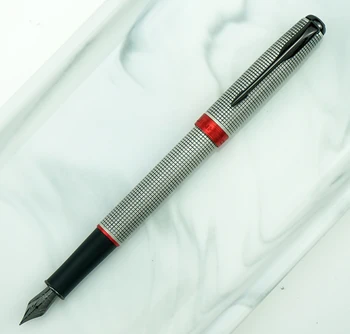 

Jinhao 75 Silver Metal Fountain Pen, Black Fine Nib 0.5mm Beautiful Grid Patterns with Converter Office Business Gift Ink Pen