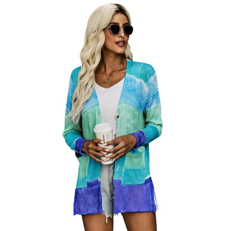 

Luxury Fashion Autumn/Winter Loose V-Neck Cardigan Women's Knitted Mid-Length Sweater Jacket SuÃ©ter Feminino