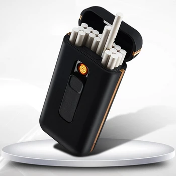 

20pcs Capacity Cigarette Case Box with USB Electronic Lighter for Slim Cigarette Waterproof Cigarette Holder Plasma Lighter
