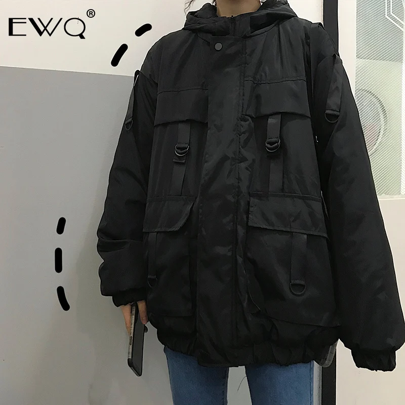 EWQ/2019 Новая модная зимняя мужская куртка с капюшоном и воротником черное