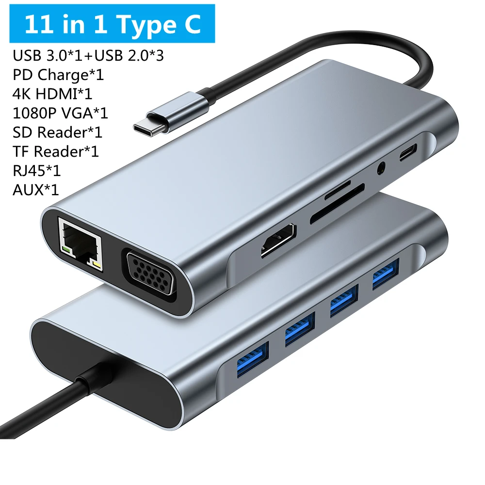 Hub USB tipo C 8 en 1, adaptador HDMI 3,1 a 4K con lector de