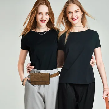 

HAVVA 2020 Summer New Awat Long Stapled Cotton Blend Series Basic to Simple Aesthetic Stereo Cut short-sleeved T-shirt T5150