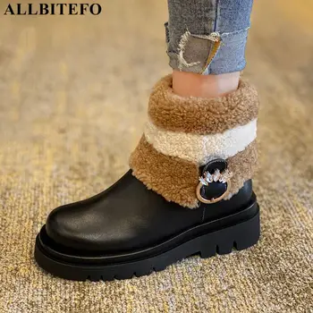 

ALLBITEFO Suitable for cold Siberia real wool winter keep warm women boots genuine leather Waterproof platform shoes snow boots
