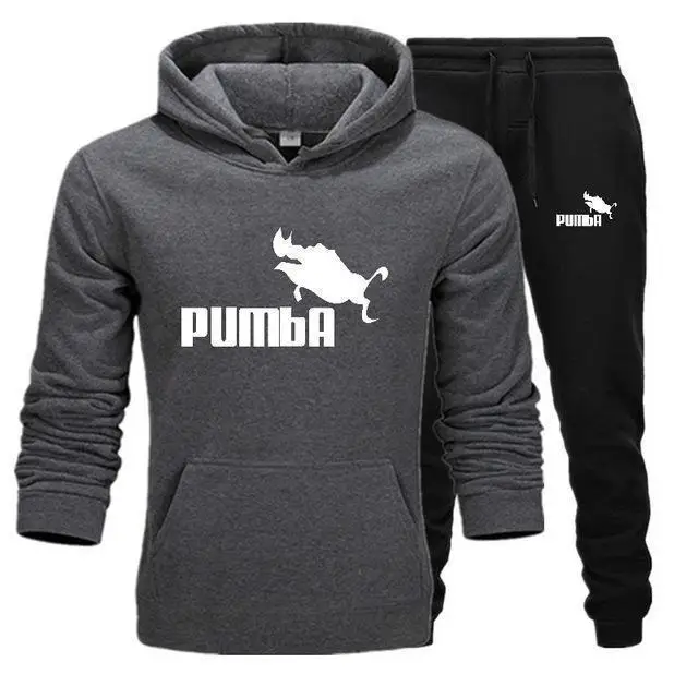 Брендовый спортивный костюм Pumba, Мужские Термо спортивные комплекты, флисовая плотная толстовка с капюшоном+ штаны, спортивный костюм, повседневные толстовки, спортивный костюм - Цвет: Dark grey-black-B