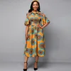 Rukevwe Print Flare Sleeve Gathered Dress