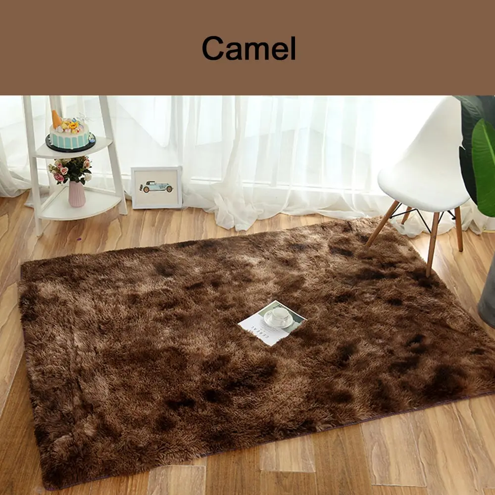Camel Напольный ковер пушистые Коврики для спальни полиэфирное волокно 200x100 см мохнатый ковер домашнее украшение гостиницы окрашенный галстук диван для гостиной - Цвет: Camel