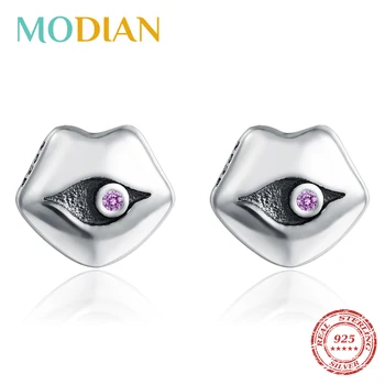 

Modian Exquisite Sexy Lips Tiny Cute Stud Earrings Stylish 925 Sterling Silver Pink Cubic Zirconia Earring For Women Jewelry