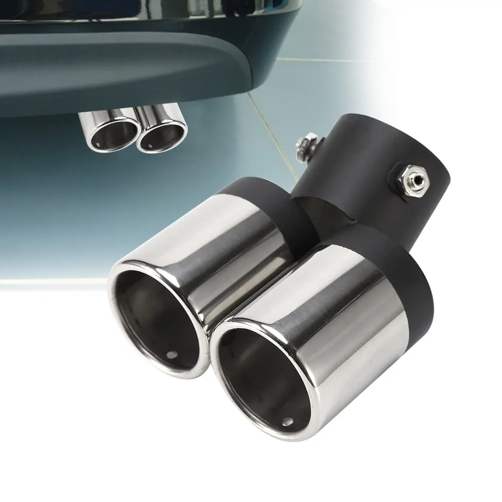 

Kayme Car Exhaust Double Tail Pipes Muffler Double, Tail End Universal Stainless Steel Exhaust Tip Fits Most Cars, Bright Silver