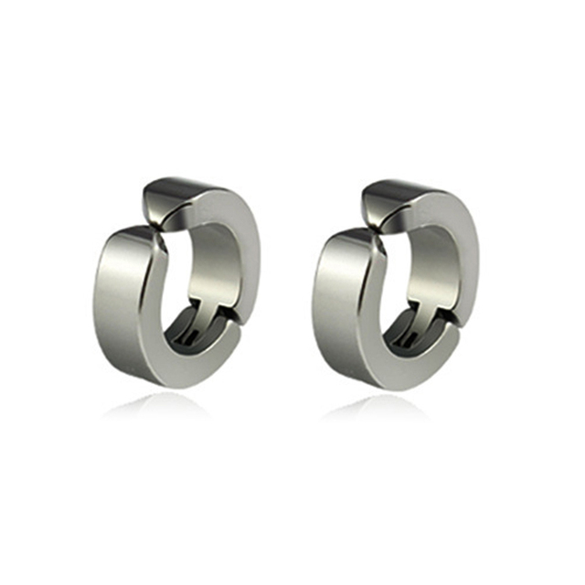 Punk Titanium Steel Ear Clip Ear Stud Earrings For Men Women Black Pierced/No Pierced Fake Ear Circle New Pop Jewelry