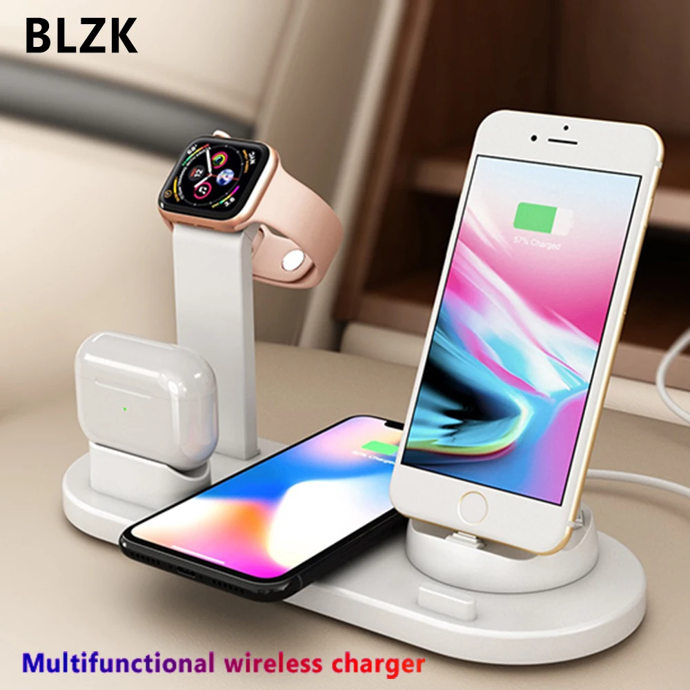 Беспроводное зарядное устройство 4 в 1 для iPhone 11 8 XS XR Apple Watch Airpods Pro 10 Вт док-станция