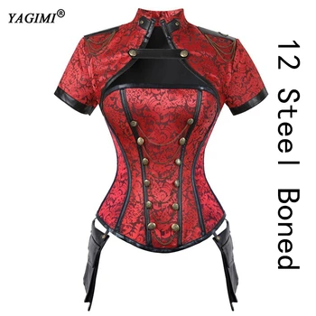 

YAGIMI Women 12 Steel Boned Steampunk Corset Clothes Sexy Waist Trainer Bustier Gothic Overbust Curve Body Shaper Lingerie Dress