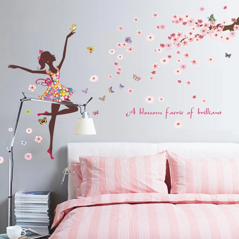 Romantic flower fairy wall stickers DIY butterflies Murals for nursery children