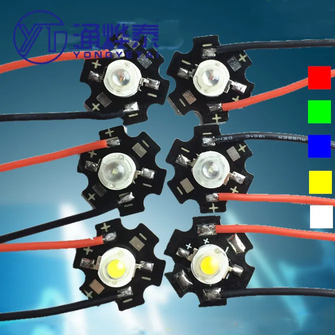 YYT 5PCS Ultra-bright high-power LED with aluminum substrate with connecting electronic wire 1W3W5W white red green blue yellow