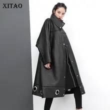 XITAO/Черное длинное женское модное пальто из искусственной кожи года с одним нагрудным карманом, элегантное винтажное повседневное пальто из искусственной кожи GCC2078