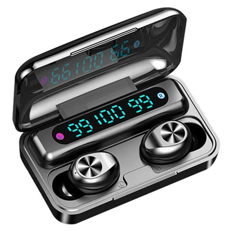 F9 10 Bluetooth 5 0 Earphone Wireless Sports Waterproof Three Display Earphone with Microphone for Iphone Android