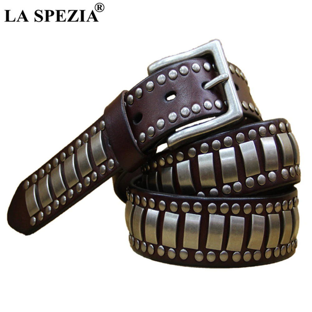 LA SPEZIA Cinturón de cuero estilo Rock para hombre, cinturones de alta calidad moto, accesorios de ropa Punk para otoño, color marrón, novedad|Cinturones de hombre| - AliExpress