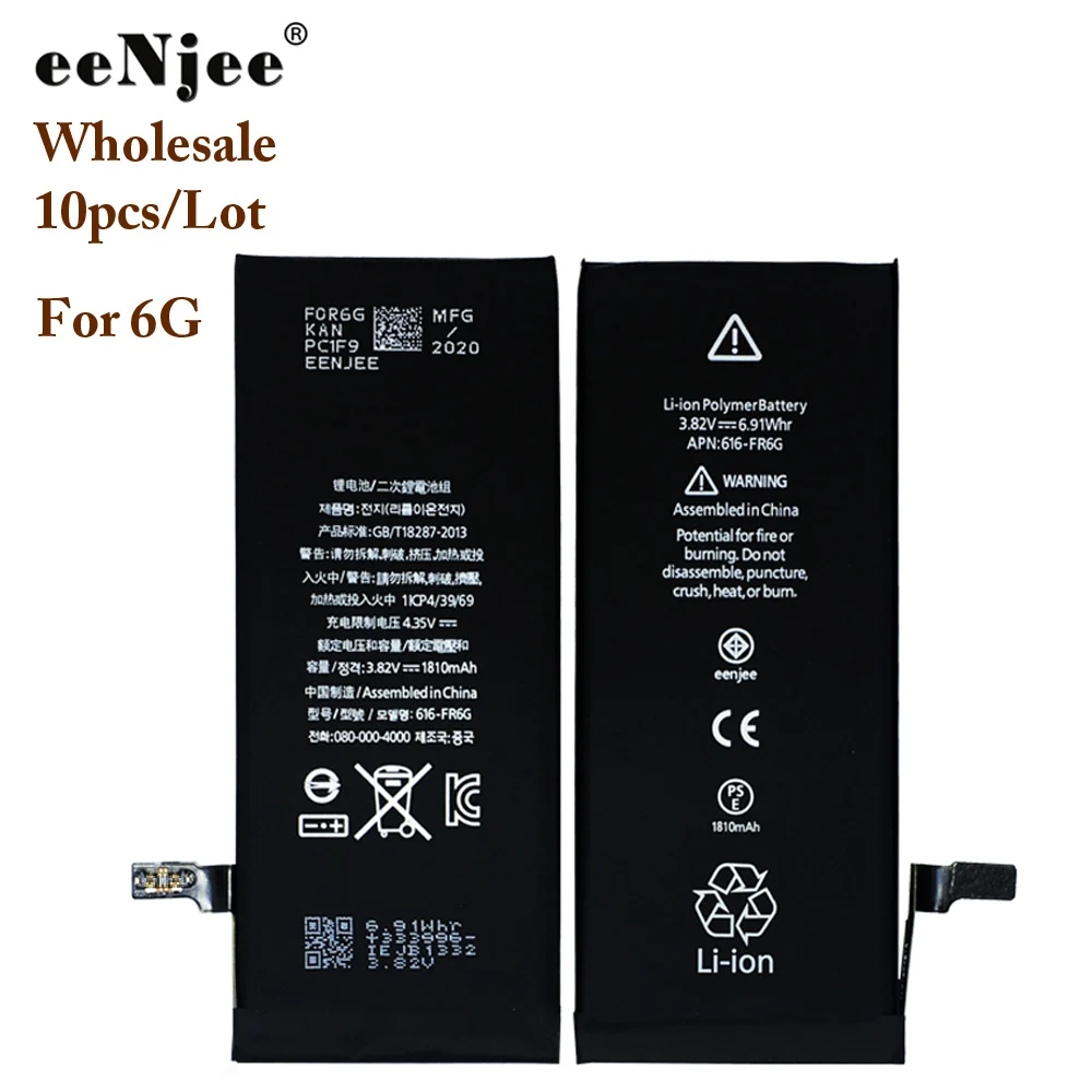 

EENJEE 10PCS Lithium Battery For Apple iPhone 6G Original Bateria Real Capacity 1810 mAh