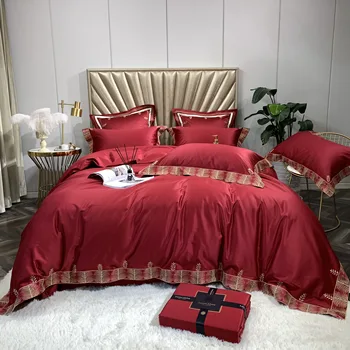 

4/7pcs Luxury 1000TC egyptian cotton Queen King Bedding Set Bed cover Bedsheet Duvet Cover embroidery Bed set parure de lit