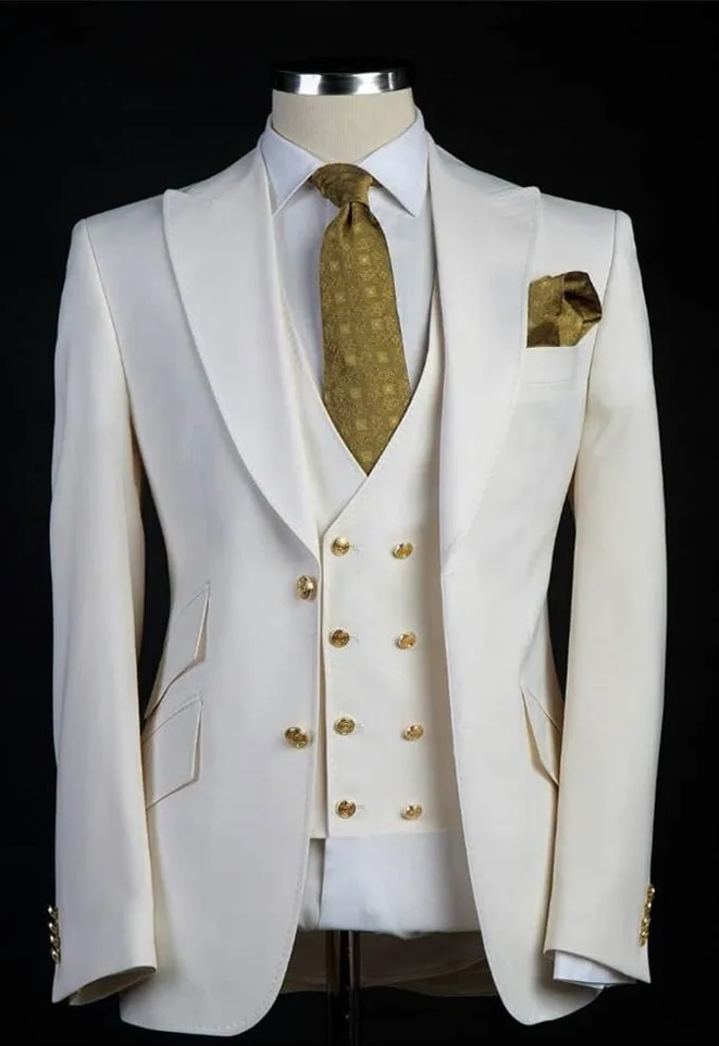Изготовленный на заказ смокинг для жениха лучший мужской свадебный костюм из трех предметов с двумя отворотами мужской деловой костюм с двойной пряжкой(пиджак+ брюки+ жилет