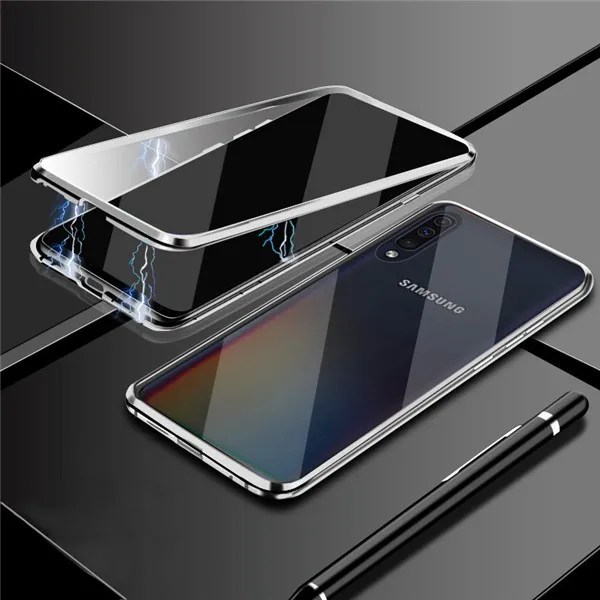 silver 360 металлический чехол-футляр на магните для samsung Galaxy Note 10 S10 S9 S8 Plus Note 8 9 A10 A20 A30 A50 A60 A70 закаленное Стекло чехлы чехол на для самсунг с10 с9 с8 нот 10 плюс нот 8 9 a10 a20 a30 a50 a60 a70 - Цвет: silver