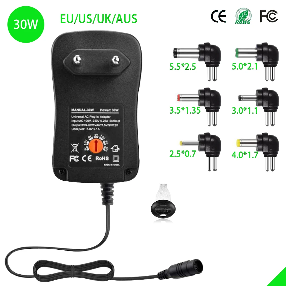 Adaptateur secteur 30W Chargeur multifonction à tension réglable 3V 12V